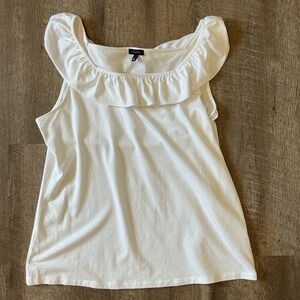 Talbots White Ruffle Cotton Modal Tank Top Large